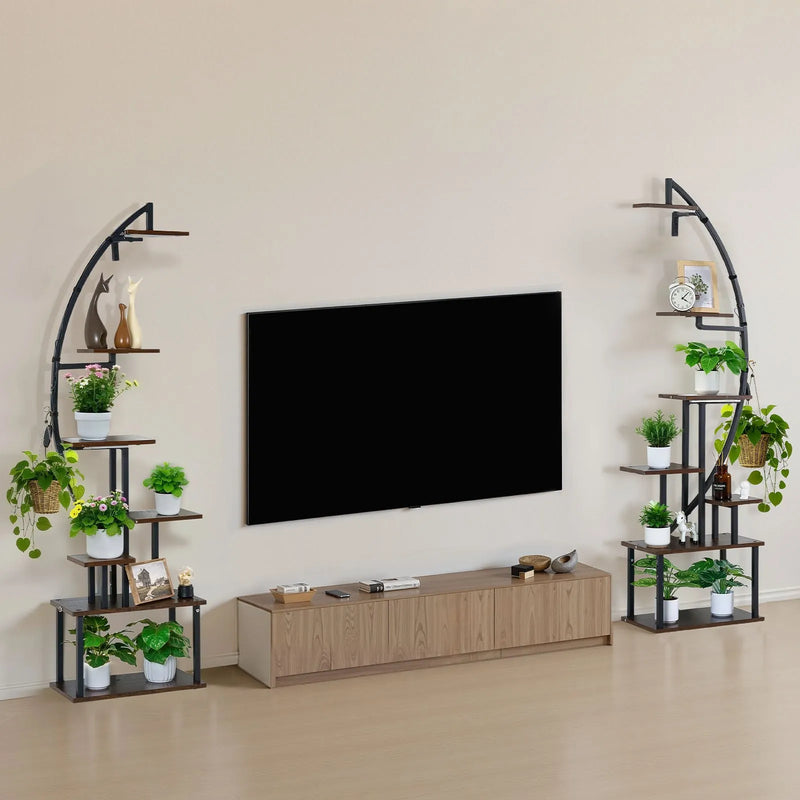 VEVOR iekštelpu augu statīvs ar audzēšanas apgaismojumu, 166,5 cm augsts, 7 līmeņu pusmēness formas metāla plaukts (2 gab. komplekts) ar taimera funkciju (3 režīmi) un 10 spilgtuma līmeņiem, piemērots ziedu un augu ekspozīcijai dzīvojamā telpā.