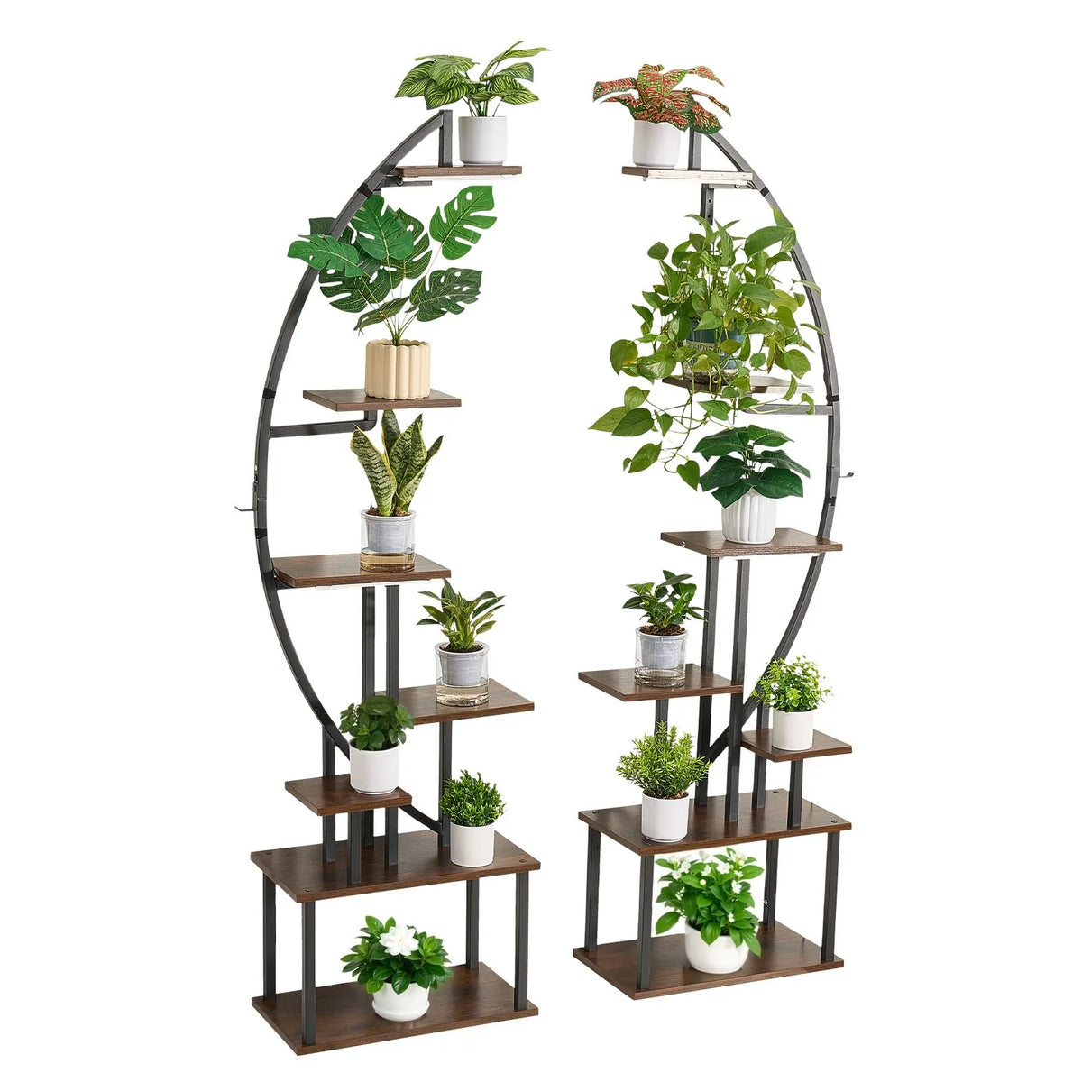 VEVOR Indoor Plant Stand with Grow Light, 166.5 cm Height, 7-Tier Crescent Metal Shelf (2-Piece Set) with Timer Function (3 Modes) and 10 Brightness Levels, Suitable for Flower and Plant Display in Living Room