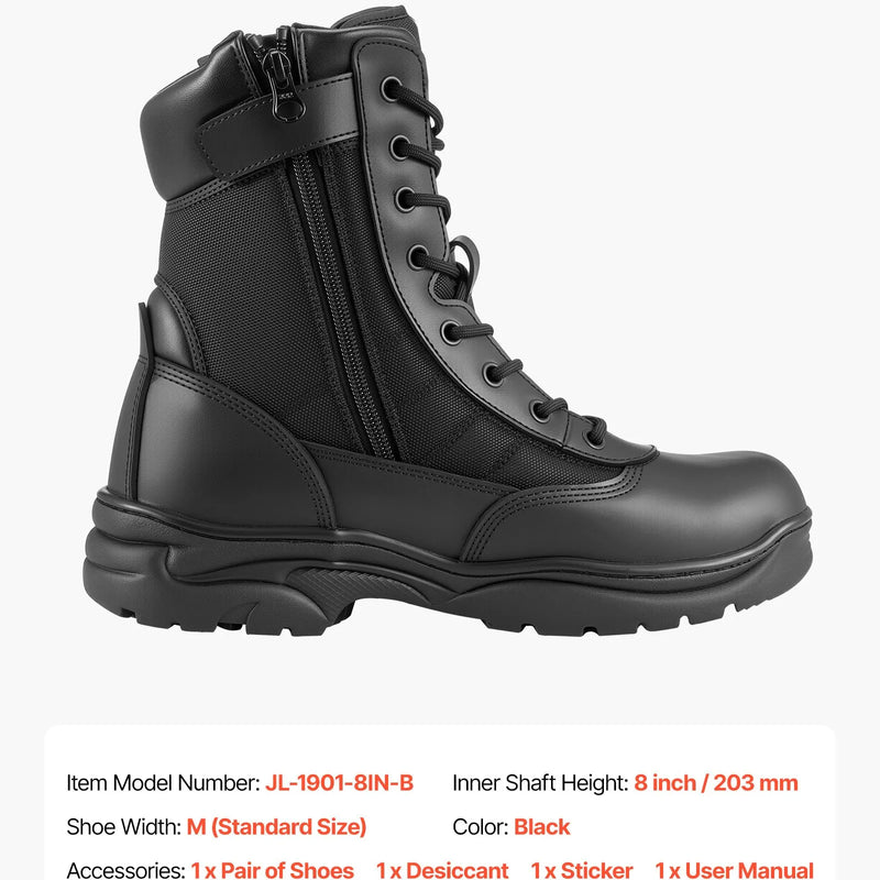 43_VEVOR vīriešu militārie taktiskie zābaki — 203 mm kaujas pārgājienu un darba zābaki ar sānu rāvējslēdzēju, viegli un elpojoši motociklu un drošības apavi āra darbiem un alpīnismam, ES izmērs 43