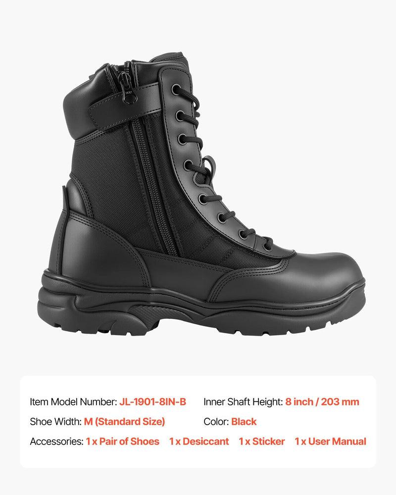 43_VEVOR vīriešu militārie taktiskie zābaki — 203 mm kaujas pārgājienu un darba zābaki ar sānu rāvējslēdzēju, viegli un elpojoši motociklu un drošības apavi āra darbiem un alpīnismam, ES izmērs 43