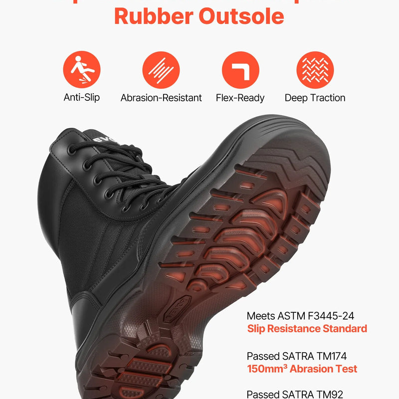 46_VEVOR vīriešu militārie taktiskie zābaki, 203 mm kaujas un pārgājienu darba zābaki ar sānu rāvējslēdzēju, viegli, elpojoši un izturīgi motociklu zābaki āra drošībai un alpīnismam, ES izmērs 46