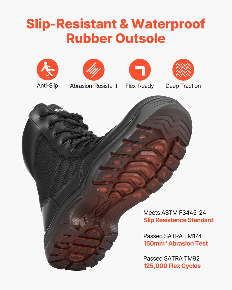 43_VEVOR vīriešu militārie taktiskie zābaki, 203 mm kaujas un pārgājienu darba zābaki ar sānu rāvējslēdzēju, viegli, elpojoši un izturīgi motociklu zābaki āra drošībai un alpīnismam, ES izmērs 43