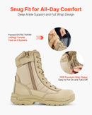 42_VEVOR vīriešu militārie taktiskie zābaki, 203 mm kaujas un pārgājienu darba zābaki ar sānu rāvējslēdzēju, viegli, elpojoši un izturīgi motociklu zābaki āra drošībai, smilšu krāsa, ES izmērs 42