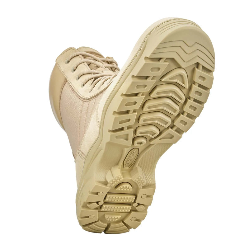 43_VEVOR vīriešu militārie taktiskie zābaki, 203 mm kaujas un pārgājienu darba zābaki ar sānu rāvējslēdzēju, viegli, elpojoši un izturīgi motociklu zābaki āra drošībai, smilšu krāsa, ES izmērs 43