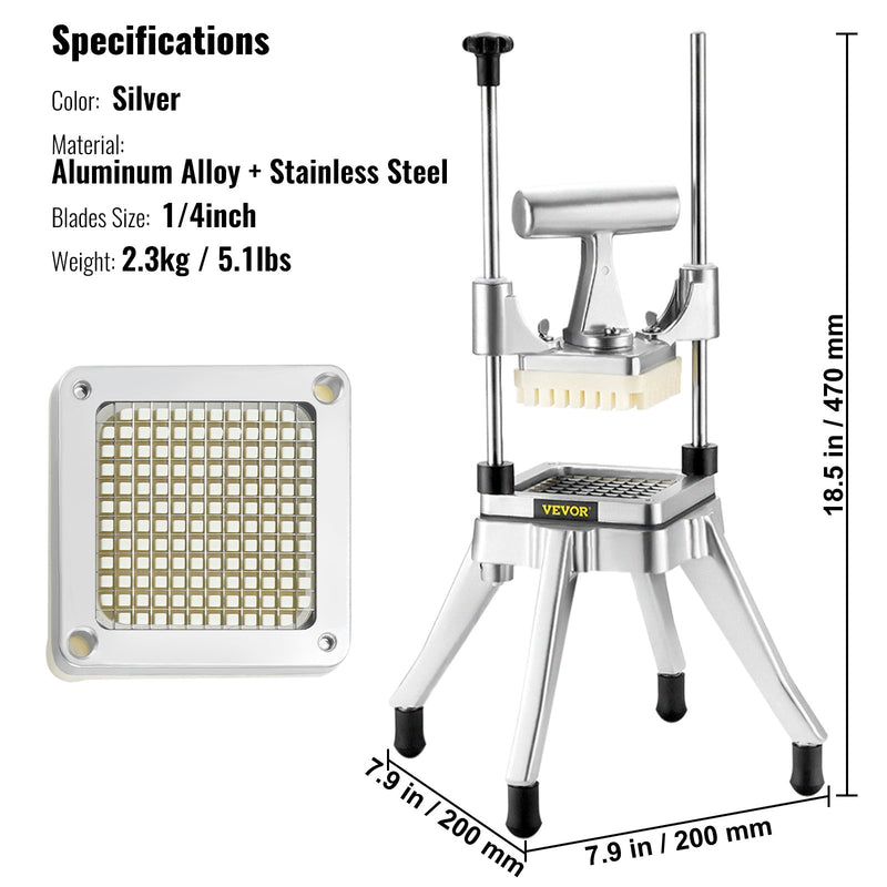 VEVOR profesionālais dārzeņu un augļu griezējs, 6 mm asmens, nerūsējošais tērauds, piemērots kartupeļiem, tomātiem, sīpoliem, paprikai un sēnēm