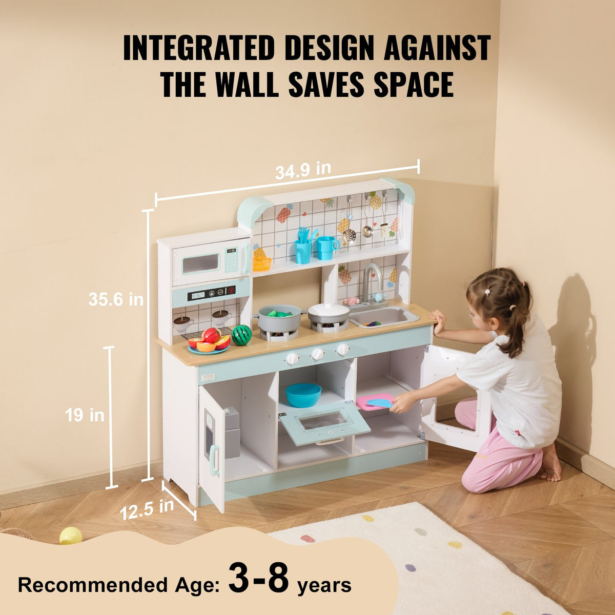 VEVOR Wooden Play Kitchen for Children with Light and Sound, 24 Accessories, White
