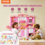 VEVOR 3 in 1 Play Kitchen for Kids with 74 Accessories, Pink