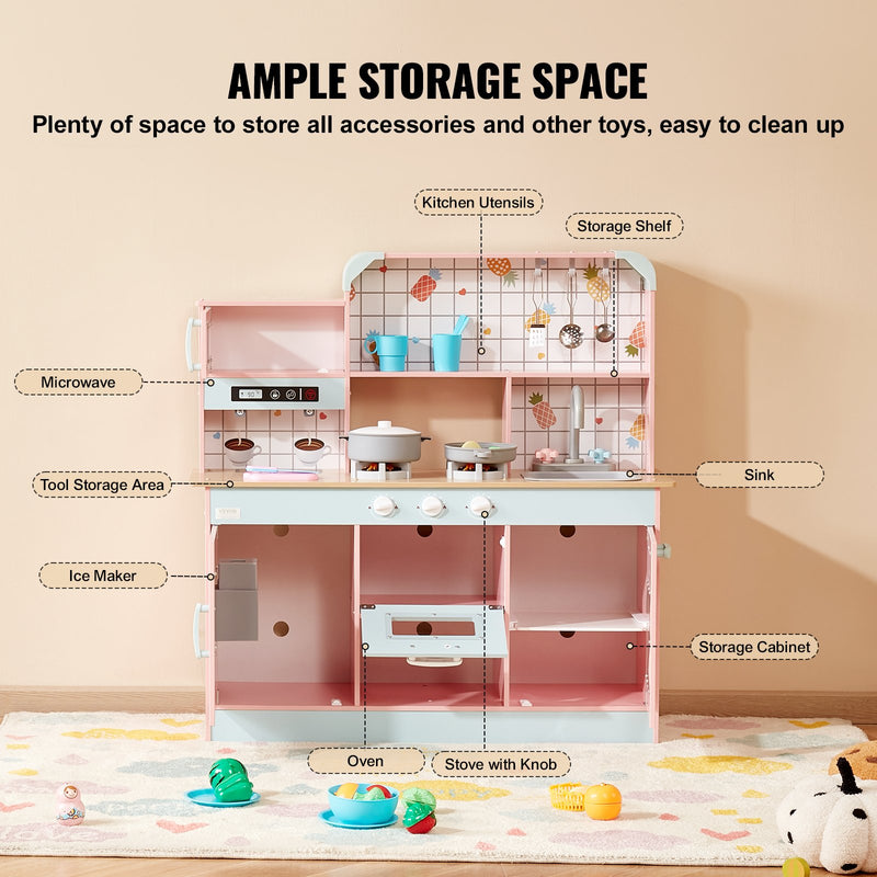 VEVOR bērnu virtuves rotaļu komplekts - 24 gab. kulinārijas piederumu komplekts, rozā