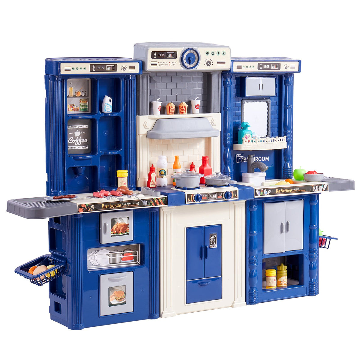 VEVOR 3 in 1 Play Kitchen for Kids with 74 Accessories, Blue