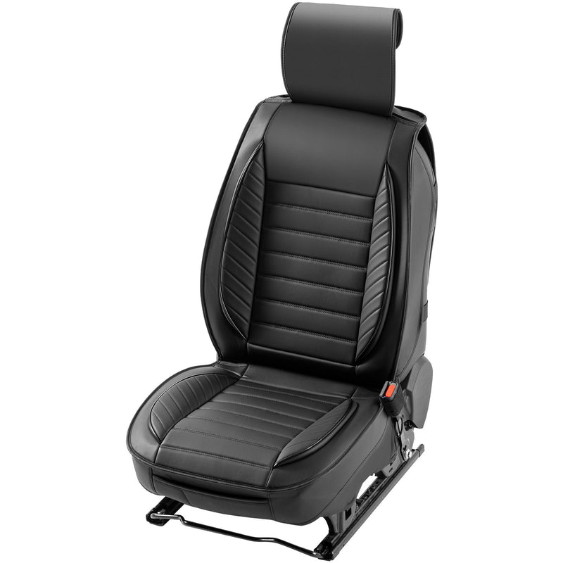 VEVOR Universālie Sēdekļu Pārvalki, 2 gabali, Pusstāvīga Dizaina, Noņemams Galvas Balsts, Gaisa Spilvena Saderība, Mākslīgā Āda, Melna