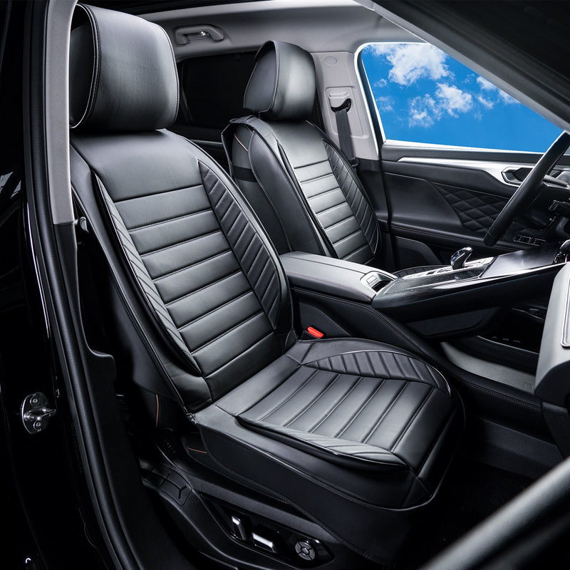 VEVOR Universālie Sēdekļu Pārvalki, 2 gabali, Pusstāvīga Dizaina, Noņemams Galvas Balsts, Gaisa Spilvena Saderība, Mākslīgā Āda, Melna