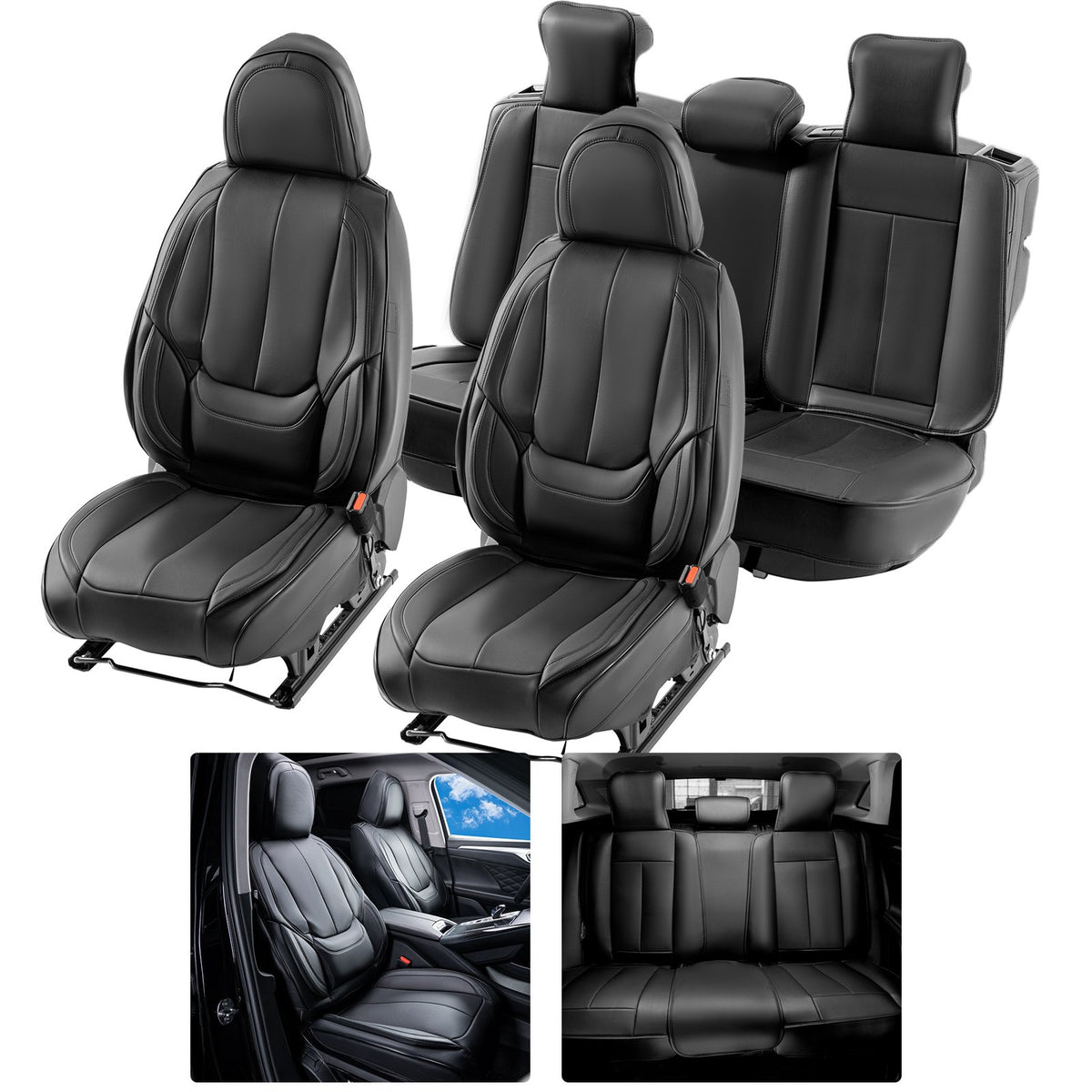 VEVOR Universal Car Seat Covers, 13 Pieces, Full Set for Front and Rear Seats, Artificial Leather, Full Coverage, Compatible with Airbags and Removable Headrests, Suitable for Cars, SUVs and Vans
