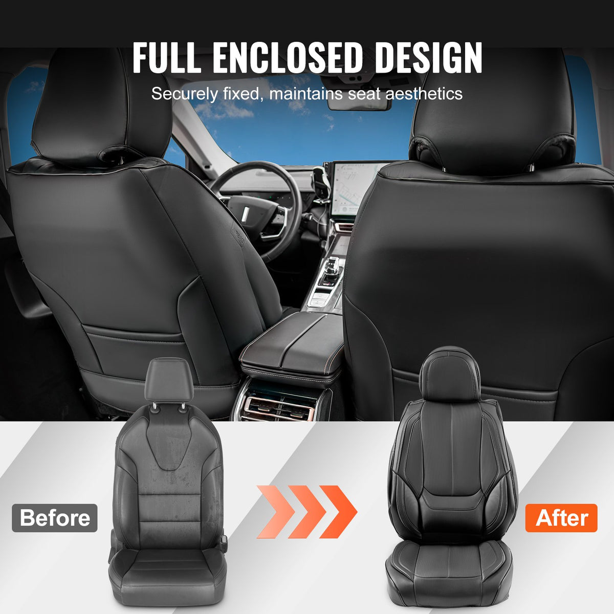 VEVOR Universal Car Seat Covers, 13 Pieces, Full Set for Front and Rear Seats, Artificial Leather, Full Coverage, Compatible with Airbags and Removable Headrests, Suitable for Cars, SUVs and Vans