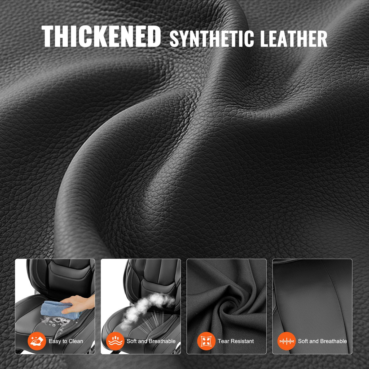 VEVOR Universal Car Seat Covers, 13 Pieces, Full Set for Front and Rear Seats, Artificial Leather, Full Coverage, Compatible with Airbags and Removable Headrests, Suitable for Cars, SUVs and Vans