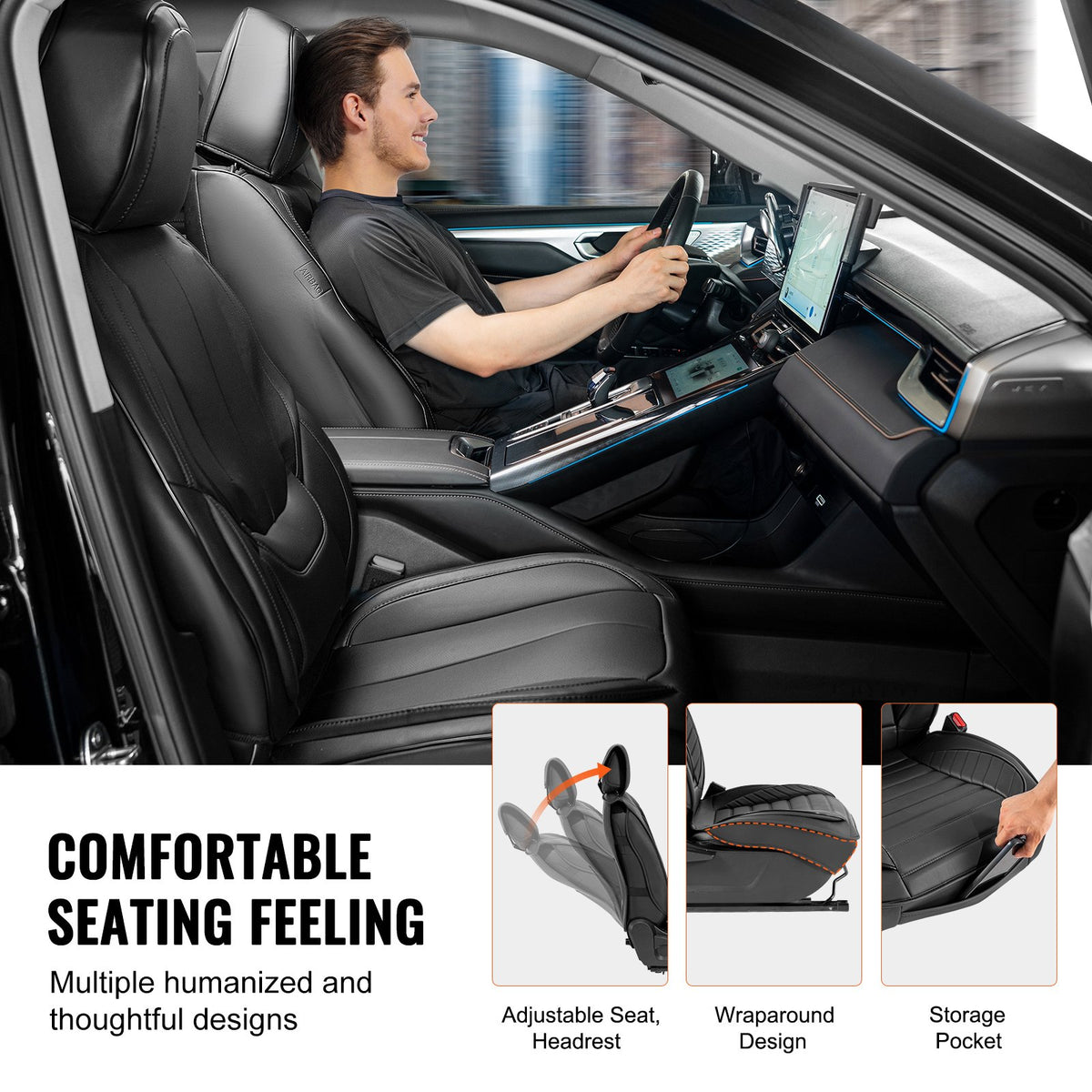 VEVOR Universal Car Seat Covers, 13 Pieces, Full Set for Front and Rear Seats, Artificial Leather, Full Coverage, Compatible with Airbags and Removable Headrests, Suitable for Cars, SUVs and Vans