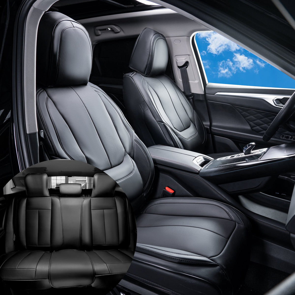 VEVOR Universal Car Seat Covers, 13 Pieces, Full Set for Front and Rear Seats, Artificial Leather, Full Coverage, Compatible with Airbags and Removable Headrests, Suitable for Cars, SUVs and Vans