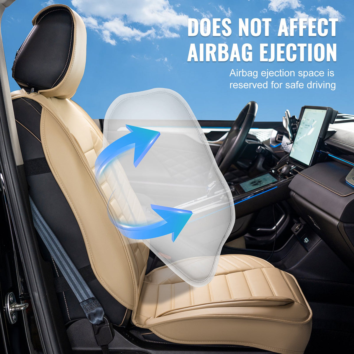 VEVOR Universal Car Seat Covers, 2 Pieces, Artificial Leather, Semi-Wrap Design, Removable Headrest, Airbag Compatible, Suitable for Most Cars, SUVs and Trucks, Beige