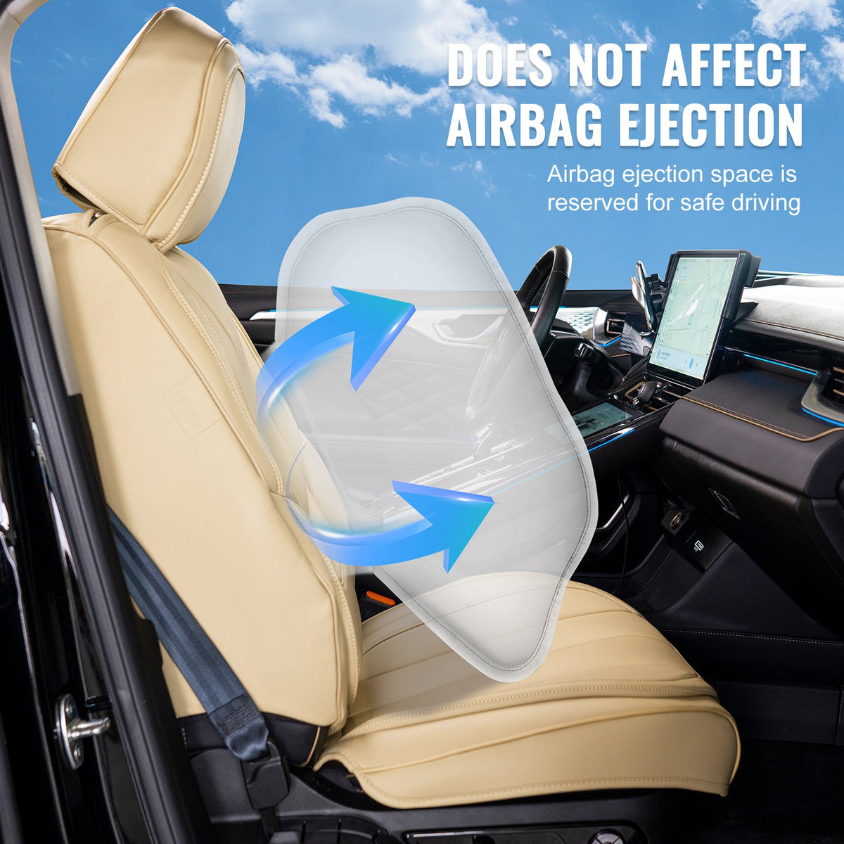 VEVOR Universal Car Seat Covers for Front Seats, 6 Pieces Artificial Leather, Removable Headrest, Airbag Compatible, Beige