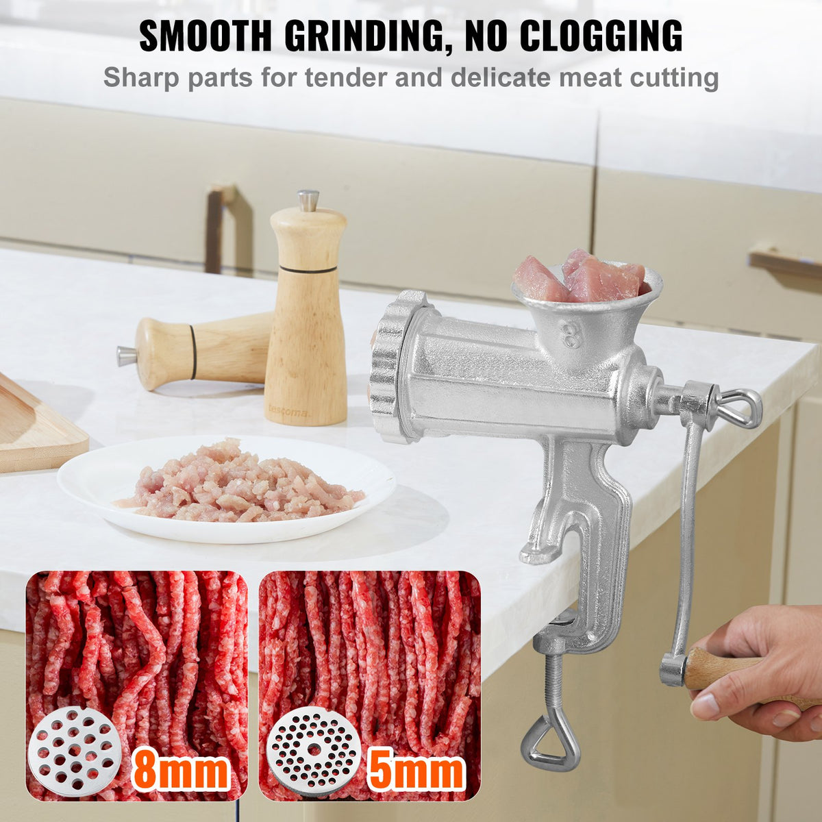 VEVOR Manual Meat Grinder, Cast Iron, with Table Clamp and Sausage Stuffer Attachments