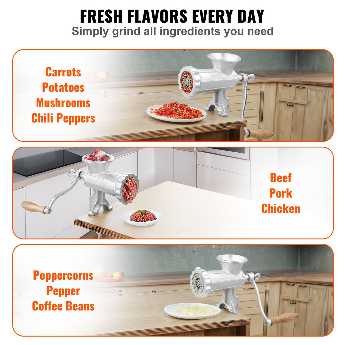 VEVOR Manual Meat Grinder, Cast Iron, with Table Clamp and Sausage Stuffer Attachments