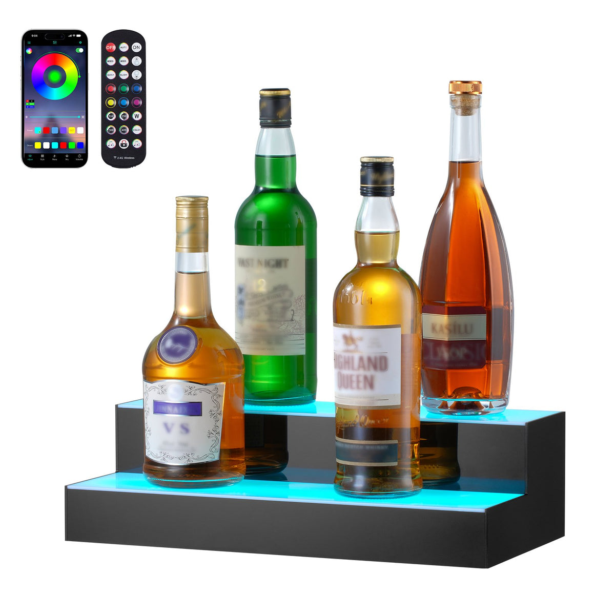 VEVOR LED Bottle Shelf 40 cm, 2 Tiers, RF and App Control