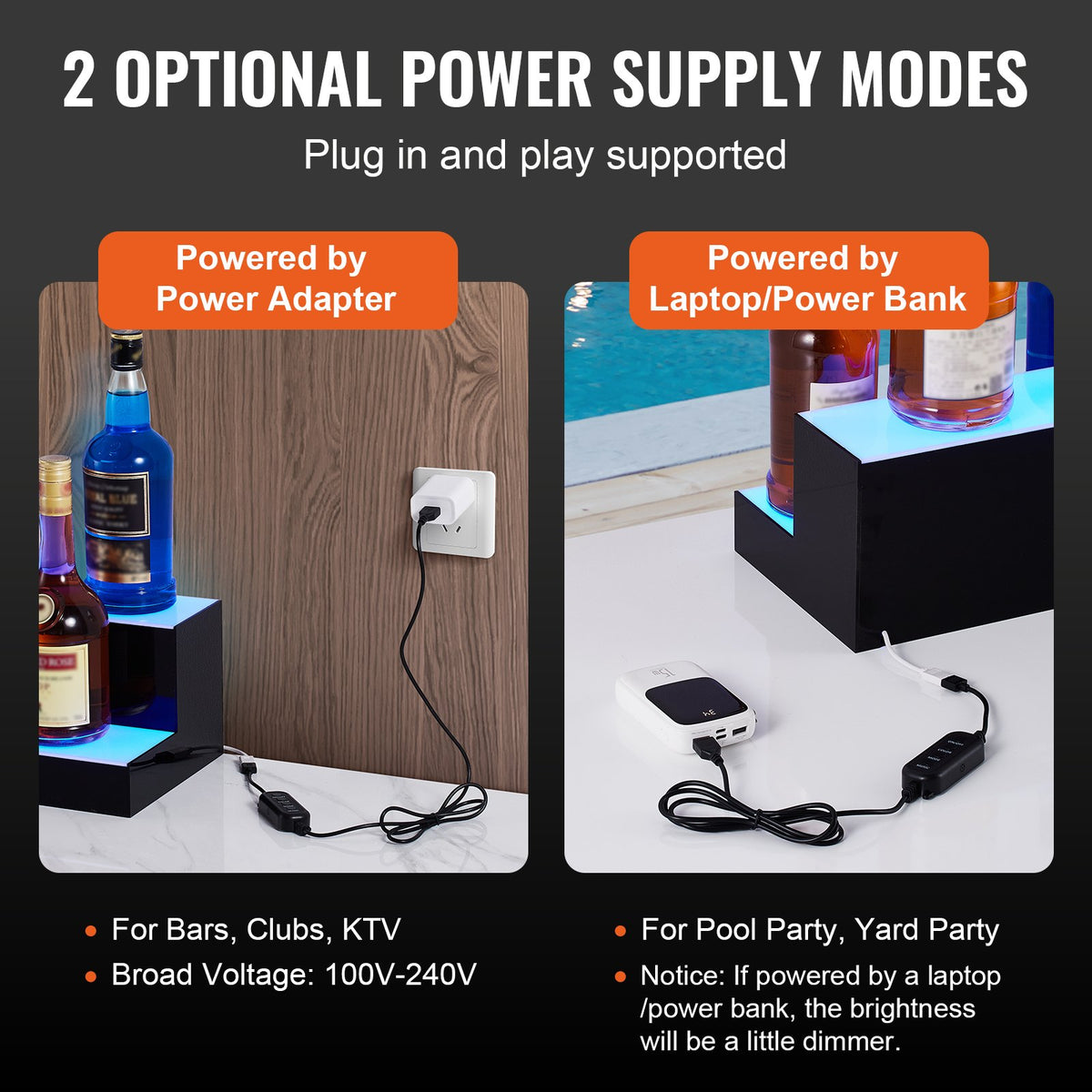 VEVOR LED Bottle Shelf 40 cm, 2 Tiers, RF and App Control