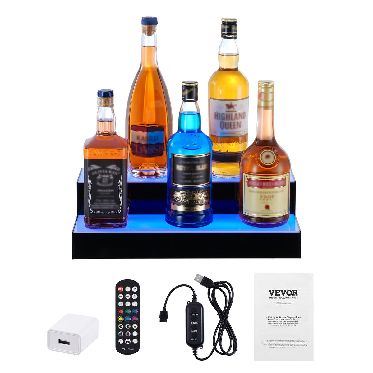 VEVOR LED Bottle Shelf 40 cm, 2 Tiers, RF and App Control