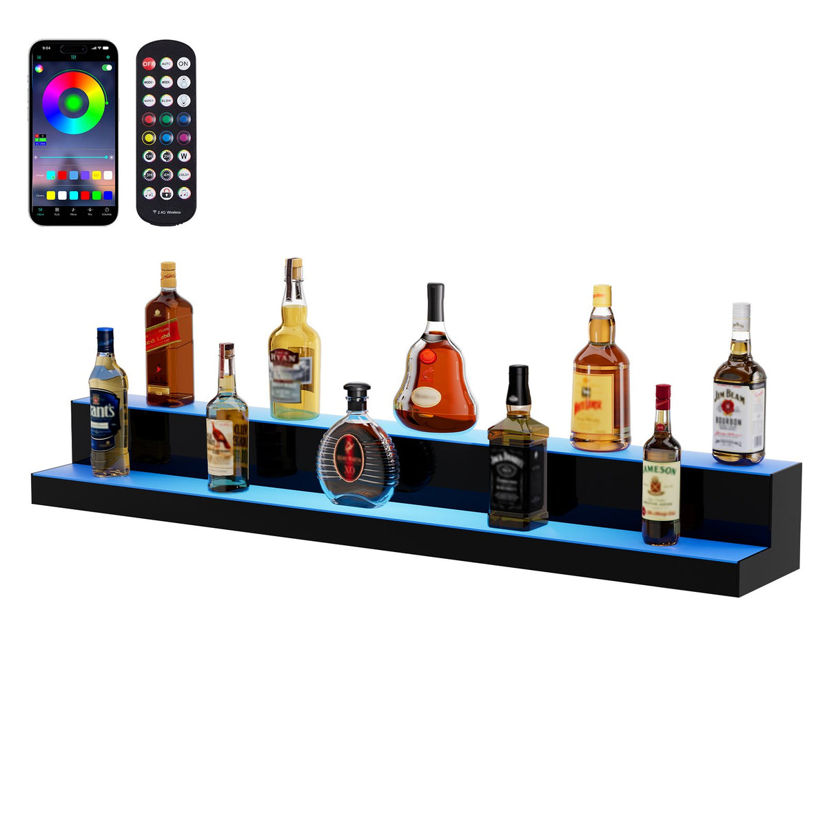VEVOR LED Bottle Shelf 122 cm, 2 Tiers, RF and App Control
