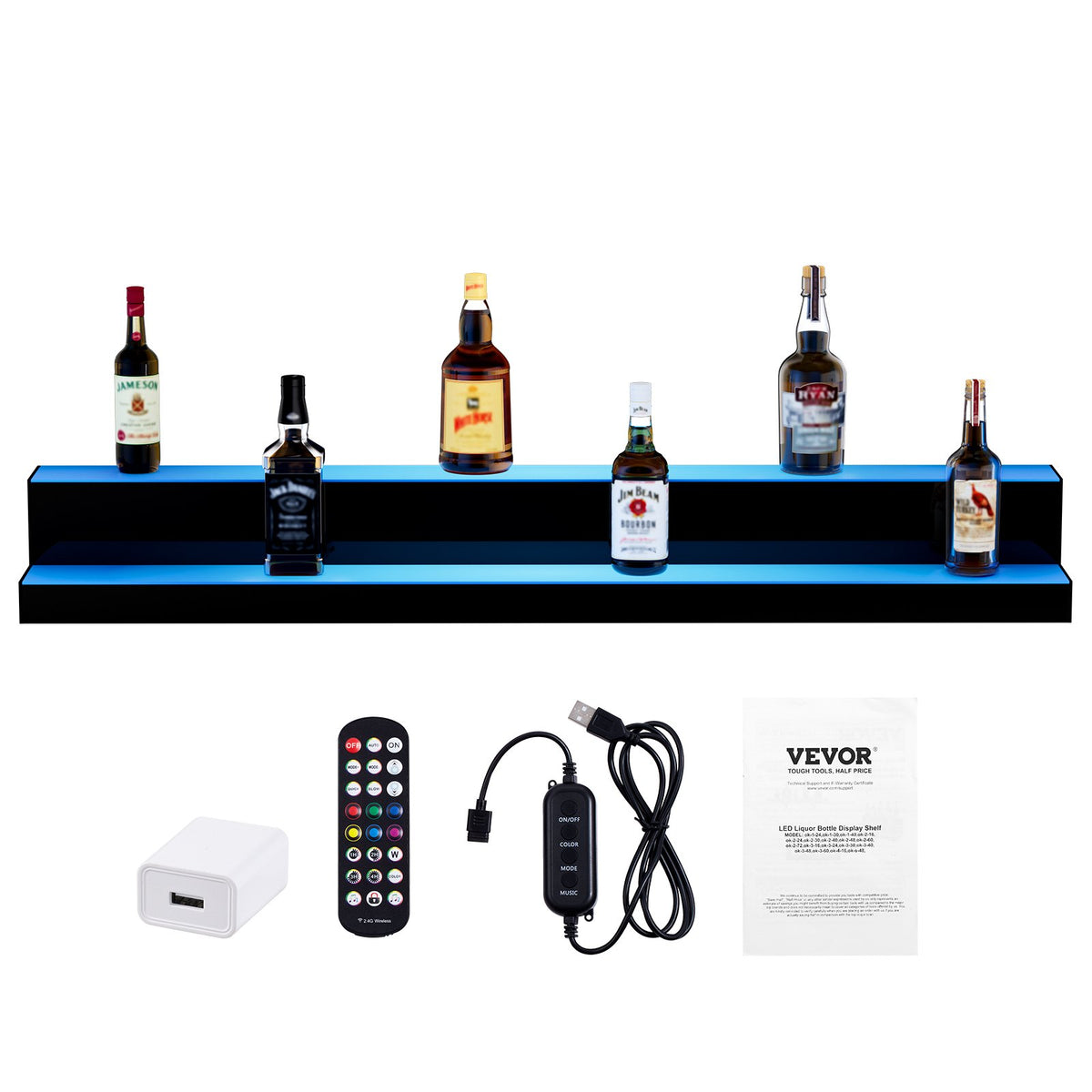 VEVOR LED Bottle Shelf 122 cm, 2 Tiers, RF and App Control