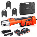 VEVOR cauruļu presēšanas instruments 18 V ar M15, M22, M28 žokļiem nerūsējošā tērauda caurulēm, 32 kN komplekts ar 2 x 4 Ah akumulatoriem, ātro lādētāju un koferi - ZEMLETES.LV