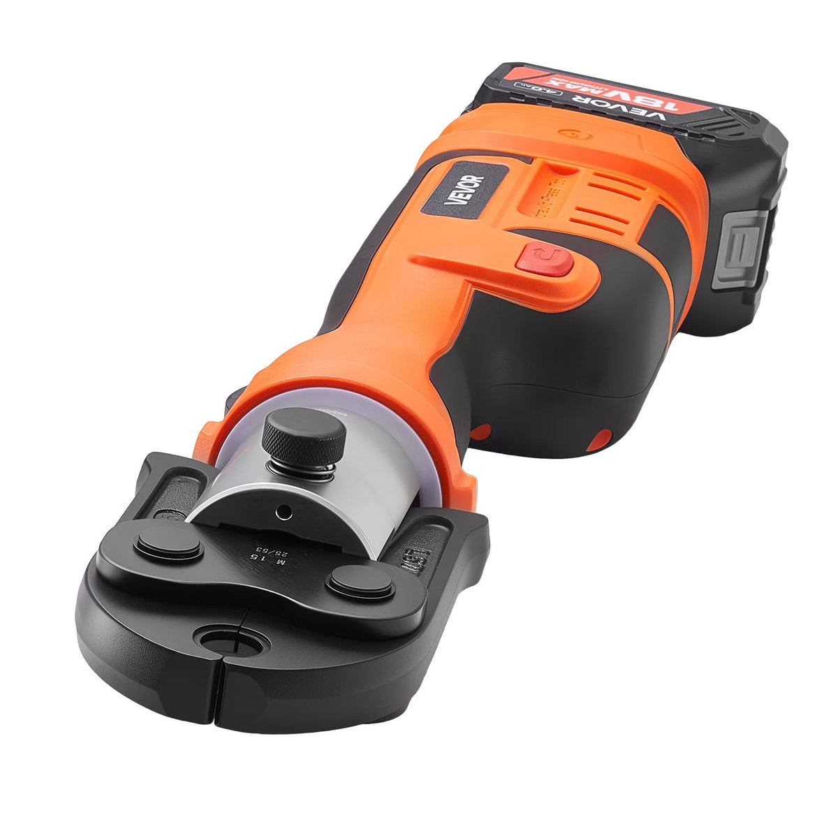 VEVOR cauruļu presēšanas instruments 18 V ar M15, M22, M28 žokļiem nerūsējošā tērauda caurulēm, 32 kN komplekts ar 2 x 4 Ah akumulatoriem, ātro lādētāju un koferi - ZEMLETES.LV