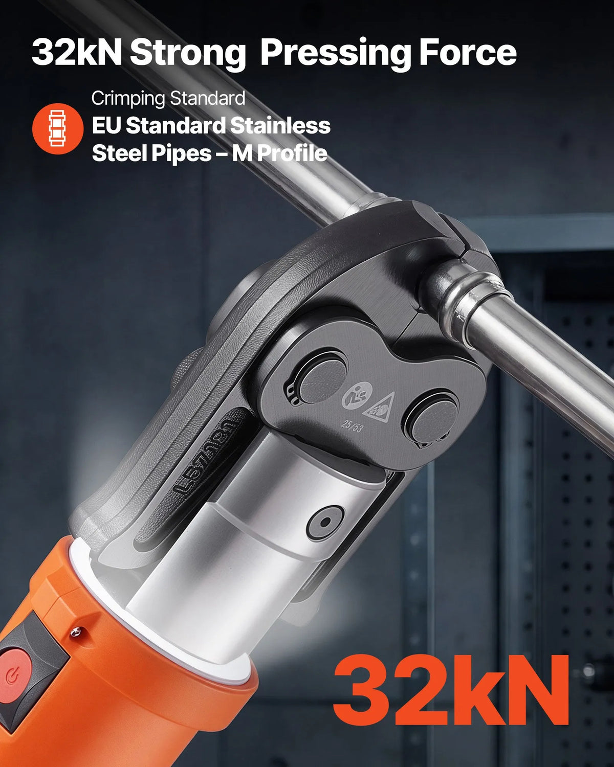 VEVOR cauruļu presēšanas instruments 18 V ar M15, M22, M28 žokļiem nerūsējošā tērauda caurulēm, 32 kN komplekts ar 2 x 4 Ah akumulatoriem, ātro lādētāju un koferi - ZEMLETES.LV