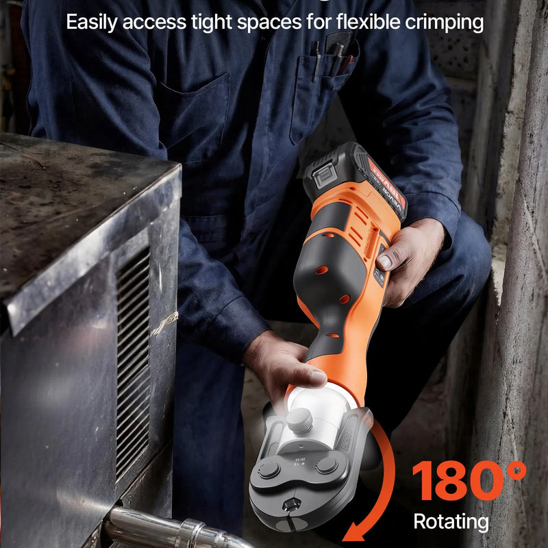 VEVOR cauruļu presēšanas instruments 18 V ar M15, M22, M28 žokļiem nerūsējošā tērauda caurulēm, 32 kN komplekts ar 2 x 4 Ah akumulatoriem, ātro lādētāju un koferi - ZEMLETES.LV