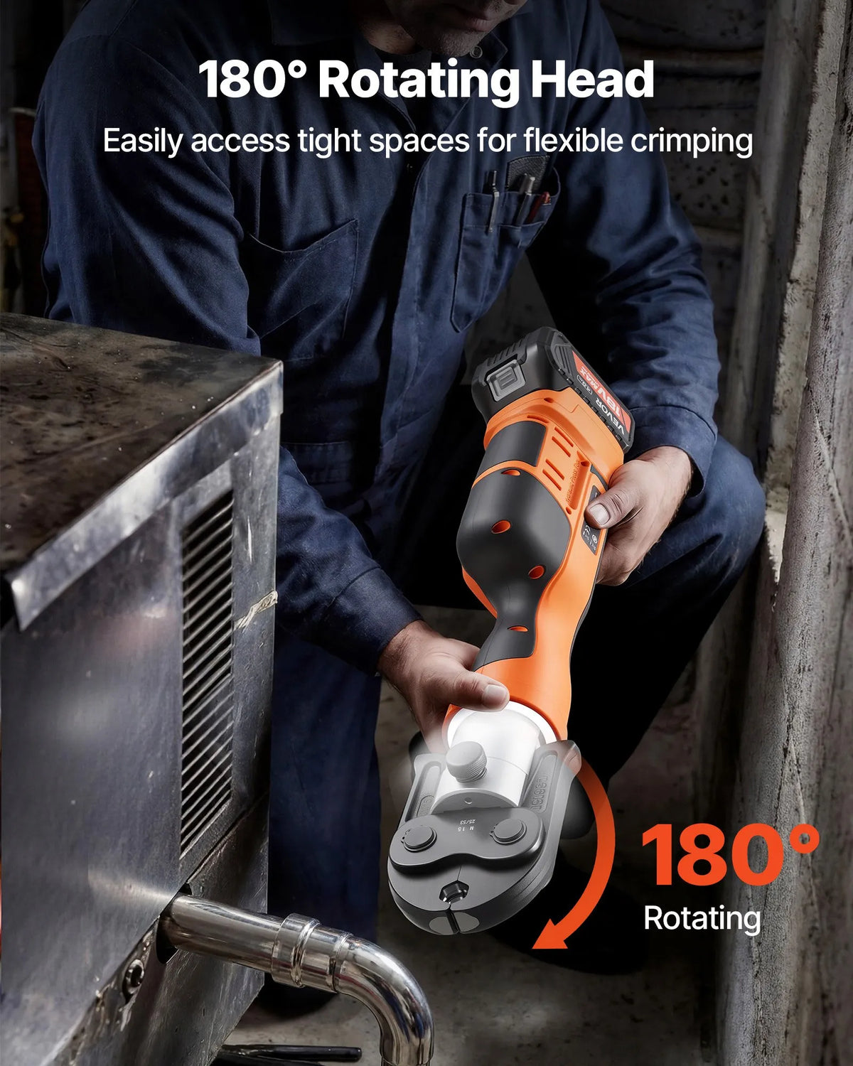 VEVOR cauruļu presēšanas instruments 18 V ar M15, M22, M28 žokļiem nerūsējošā tērauda caurulēm, 32 kN komplekts ar 2 x 4 Ah akumulatoriem, ātro lādētāju un koferi - ZEMLETES.LV