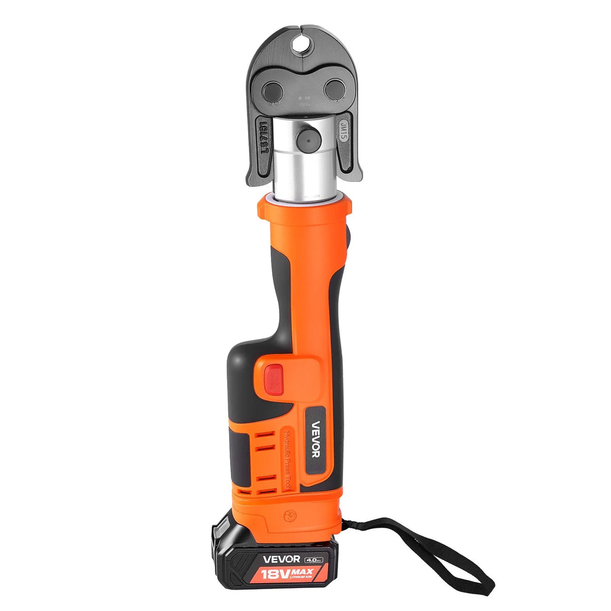 VEVOR cauruļu presēšanas instruments 18 V ar M15, M22, M28 žokļiem nerūsējošā tērauda caurulēm, 32 kN komplekts ar 2 x 4 Ah akumulatoriem, ātro lādētāju un koferi - ZEMLETES.LV