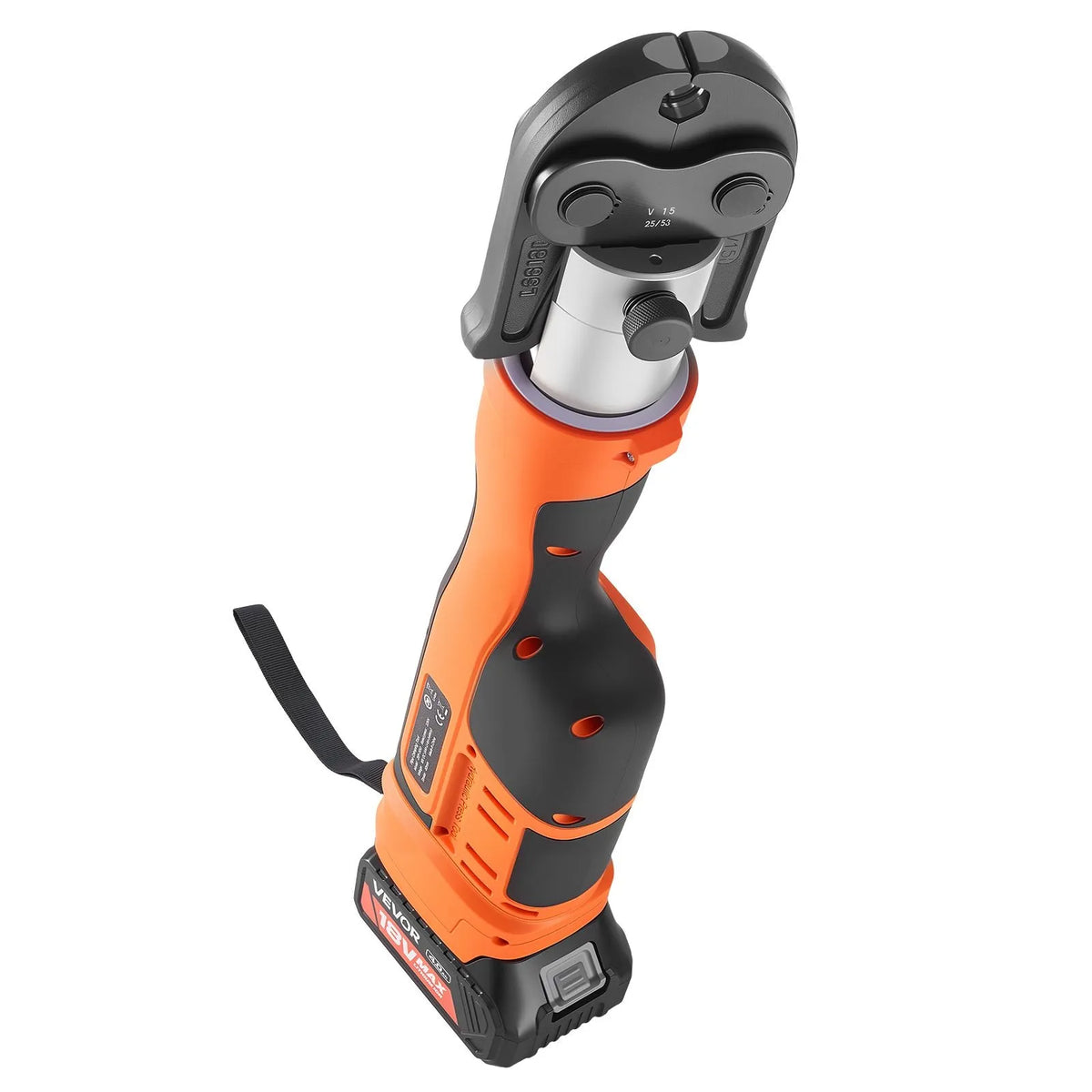 VEVOR cauruļu presēšanas instruments 18 V ar V15, V22, V28 žokļiem nerūsējošā tērauda caurulēm, 32 kN komplekts ar 2 x 4 Ah akumulatoriem, ātro lādētāju un koferi - ZEMLETES.LV