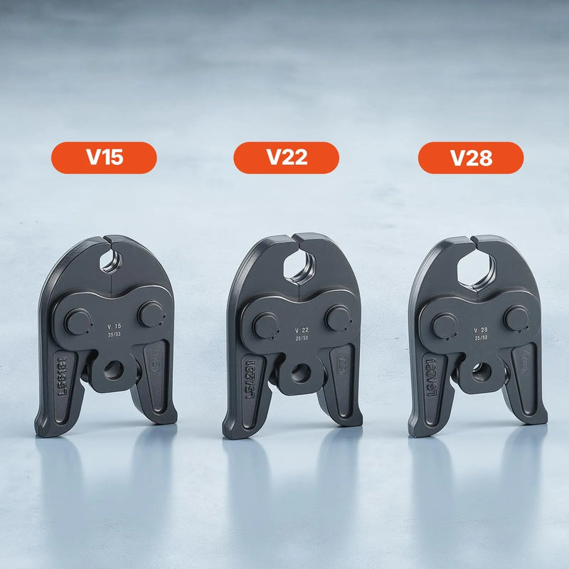 VEVOR cauruļu presēšanas instruments 18 V ar V15, V22, V28 žokļiem nerūsējošā tērauda caurulēm, 32 kN komplekts ar 2 x 4 Ah akumulatoriem, ātro lādētāju un koferi - ZEMLETES.LV