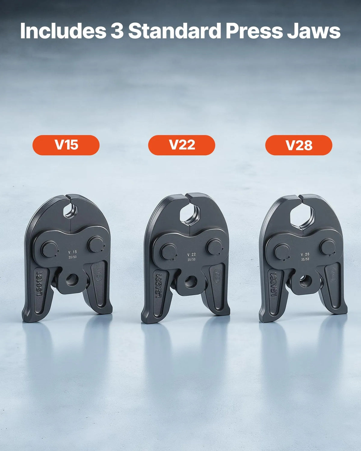 VEVOR cauruļu presēšanas instruments 18 V ar V15, V22, V28 žokļiem nerūsējošā tērauda caurulēm, 32 kN komplekts ar 2 x 4 Ah akumulatoriem, ātro lādētāju un koferi - ZEMLETES.LV