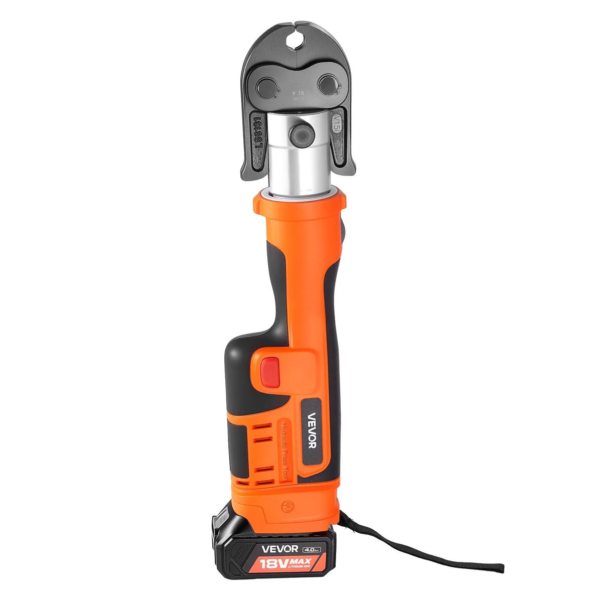VEVOR cauruļu presēšanas instruments 18 V ar V15, V22, V28 žokļiem nerūsējošā tērauda caurulēm, 32 kN komplekts ar 2 x 4 Ah akumulatoriem, ātro lādētāju un koferi - ZEMLETES.LV