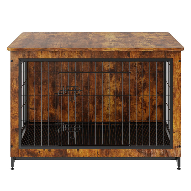 VEVOR 96 cm koka suņu būris ar divām durvīm un izņemamu daudzfunkcionālu paplāti – izturīgs dizains, piemērots suņiem līdz 32 kg, lietošanai telpās, rustic brūnā krāsā