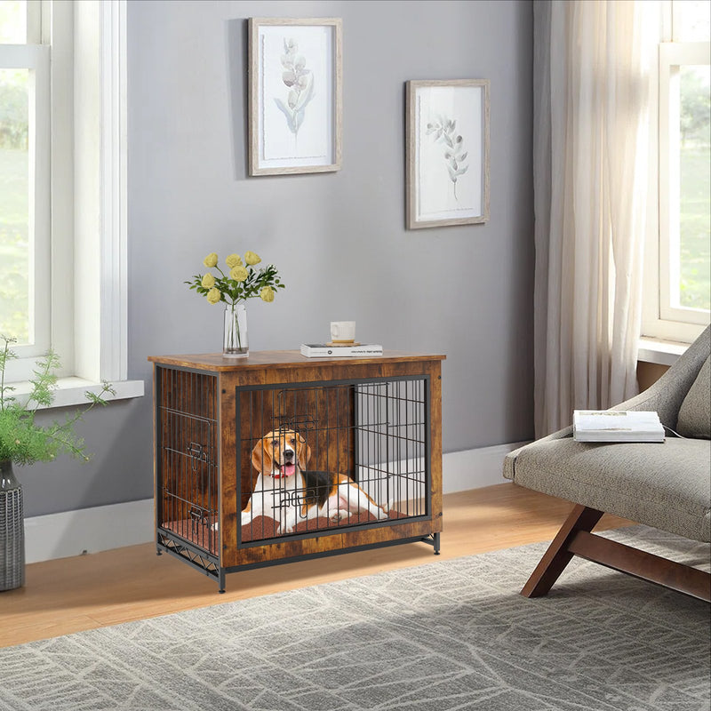 VEVOR 81 cm Koka suņu būda ar dubultām durvīm, smagas uzbūves suņu būda ar noņemamu paliktni, modernā suņu būda suņiem līdz 20 kg, rustikālā brūnā krāsā