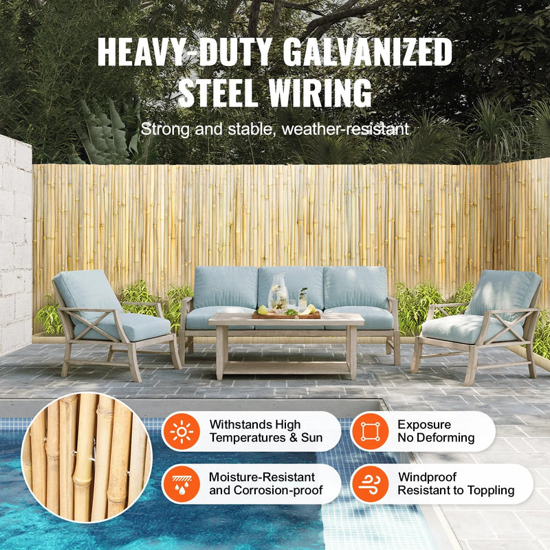 Dabīgais ruļļļveida bambusa žogs, videi draudzīgs bambusa privātuma žogs 183 x 244 x 1,9 cm, dekoratīvs bambusa norobežojums dārzam, pagalmam, balkonam, terasei, pie baseina