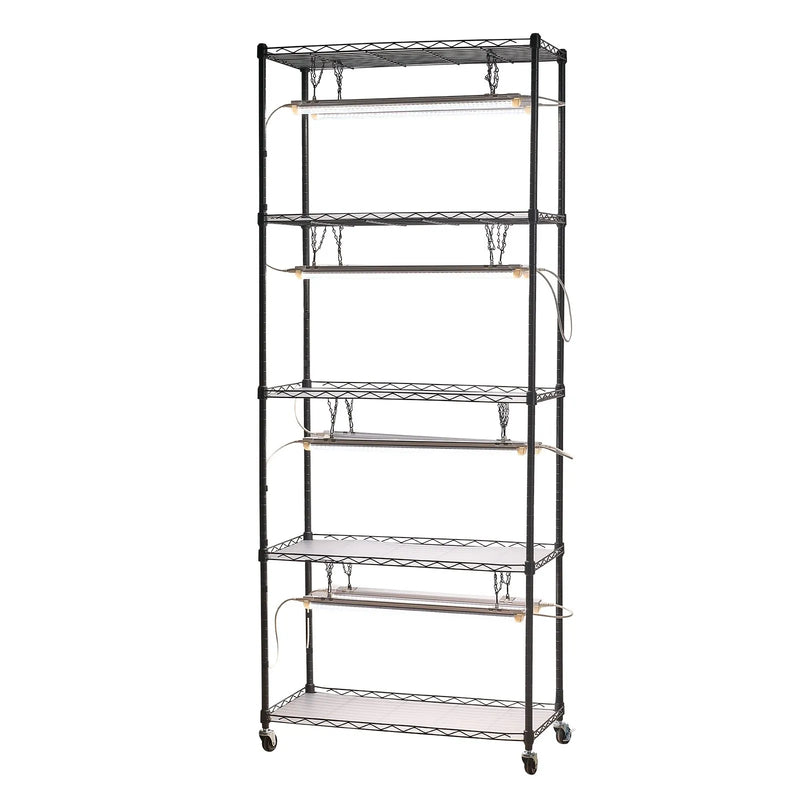 VEVOR modulējamais augu plaukts ar audzēšanas apgaismojumu, 180 cm augsts iekštelpu augu statīvs ar riteņiem, 192 W 5000 K pilna spektra audzēšanas lampas, izturīgs metāla augu statīvs un puķu podu turētājs sēklu dīgšanai