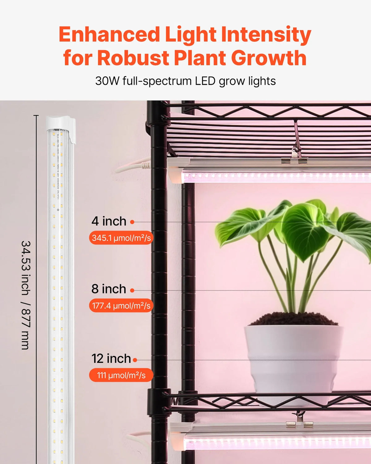 VEVOR 6-Tier Indoor Plant Shelf with Wheels and Timer, 180 cm Metal Stand with Full Spectrum 150 W 3800 K Grow Lights, Suitable for Seedling Growing