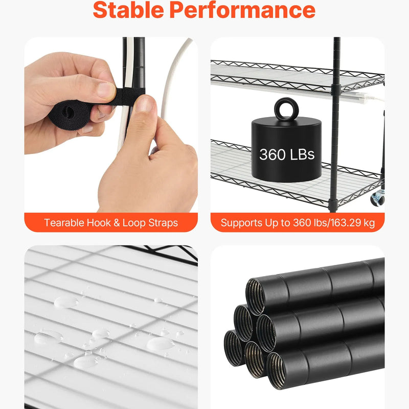 VEVOR 6 līmeņu iekštelpu augu plaukts ar riteņiem un taimeri, 180 cm metāla statīvs ar pilna spektra 150 W 3800 K audzēšanas gaismām, piemērots dīgstu audzēšanai