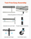 VEVOR 6 līmeņu iekštelpu augu plaukts ar riteņiem un taimeri, 180 cm metāla statīvs ar pilna spektra 150 W 3800 K audzēšanas gaismām, piemērots dīgstu audzēšanai