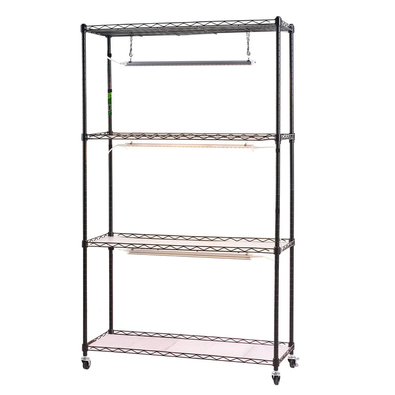 VEVOR 4 līmeņu iekštelpu augu plaukts ar riteņiem, 150 cm statīvs ar 90 W trīskrāsu pilna spektra audzēšanas gaismām, izturīgs metāla puķu podu turētājs dīgstu audzēšanai