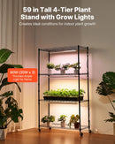 VEVOR 4 līmeņu iekštelpu augu plaukts ar riteņiem, 150 cm statīvs ar 90 W trīskrāsu pilna spektra audzēšanas gaismām, izturīgs metāla puķu podu turētājs dīgstu audzēšanai