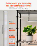 VEVOR 4 līmeņu iekštelpu augu plaukts ar riteņiem, 150 cm statīvs ar 90 W trīskrāsu pilna spektra audzēšanas gaismām, izturīgs metāla puķu podu turētājs dīgstu audzēšanai