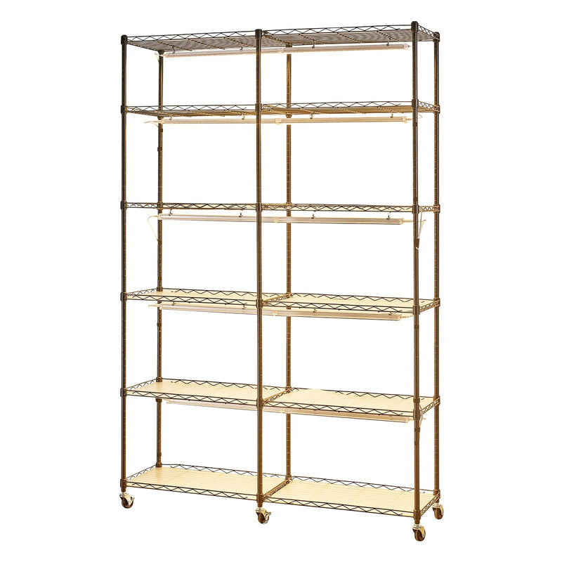 VEVOR 6 līmeņu divrindu augu plaukts ar riteņiem un taimeri, 180 cm metāla statīvs ar 200 W pilna spektra audzēšanas gaismām, piemērots dīgstu audzēšanai